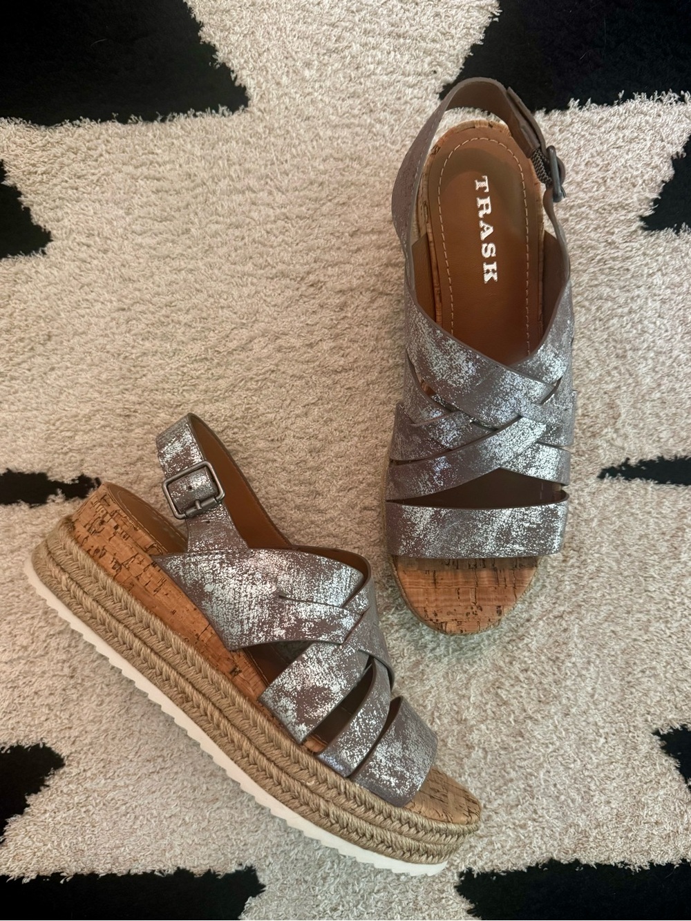 Women's Trask Metallic Brown Espadrille Sandals with Silver Foil NWOT